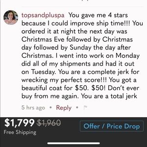 Topsandpluspa is harassing me. Took 9 days to receive item